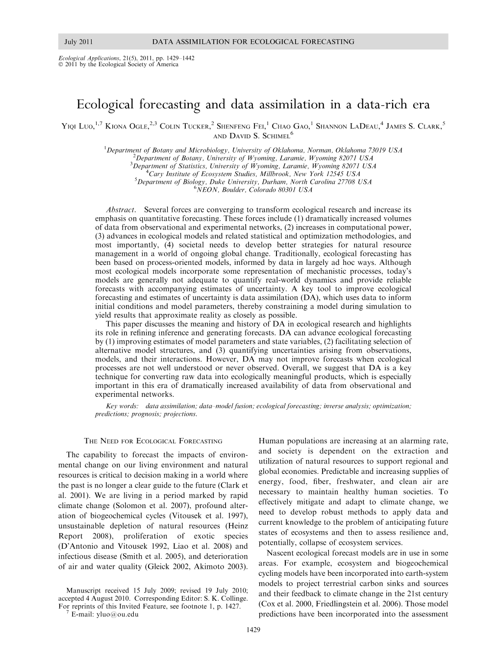 Ecological Forecasting and Data Assimilation in a Data-Rich Era