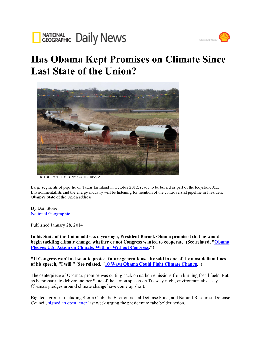 Has Obama Kept Promises on Climate Since Last State of the Union?