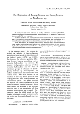 The Degradation of Isopropylbenzene and Isobutylbenze Ne by Pseudomonas Sp