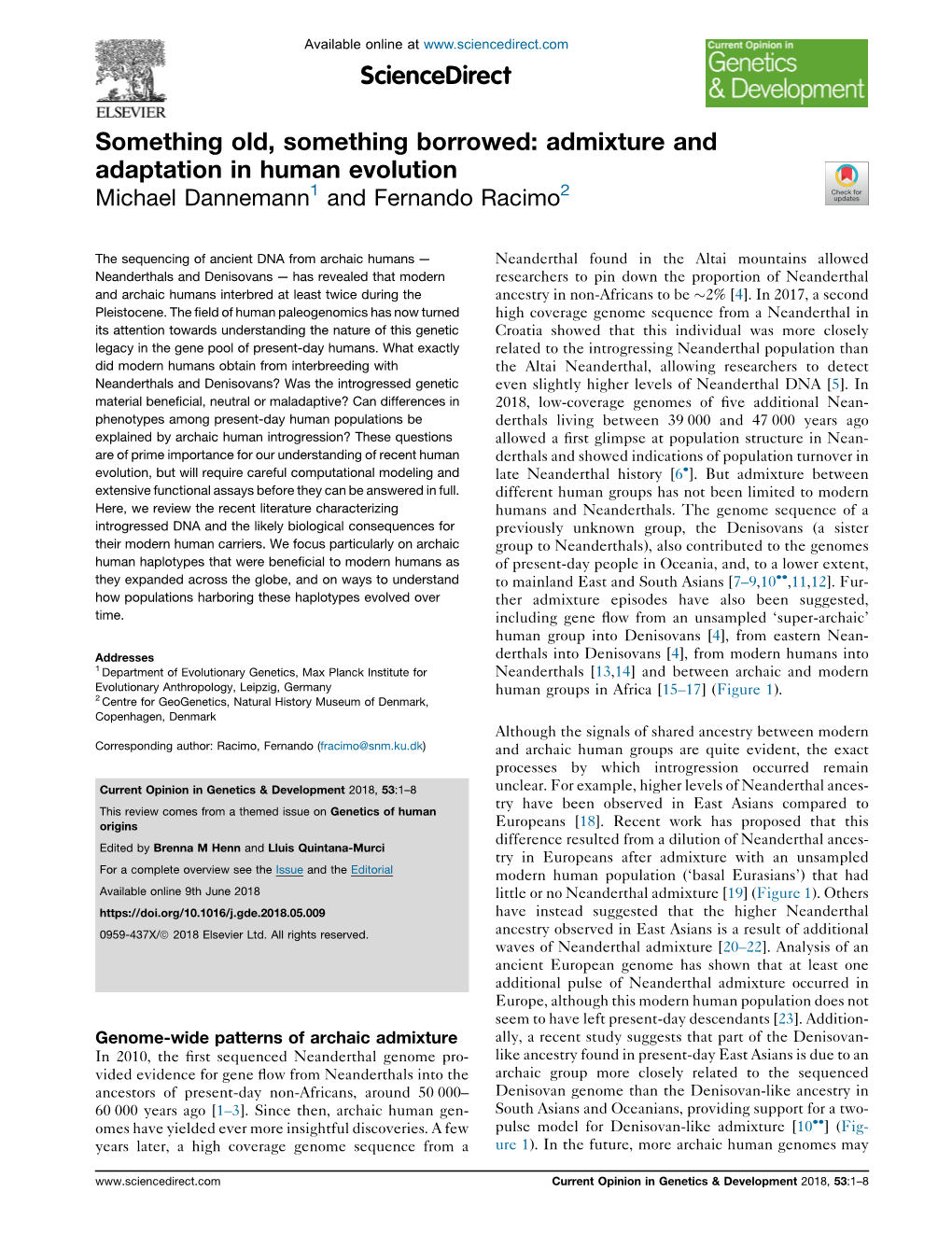 Admixture and Adaptation in Human Evolution Dannemann and Racimo 3