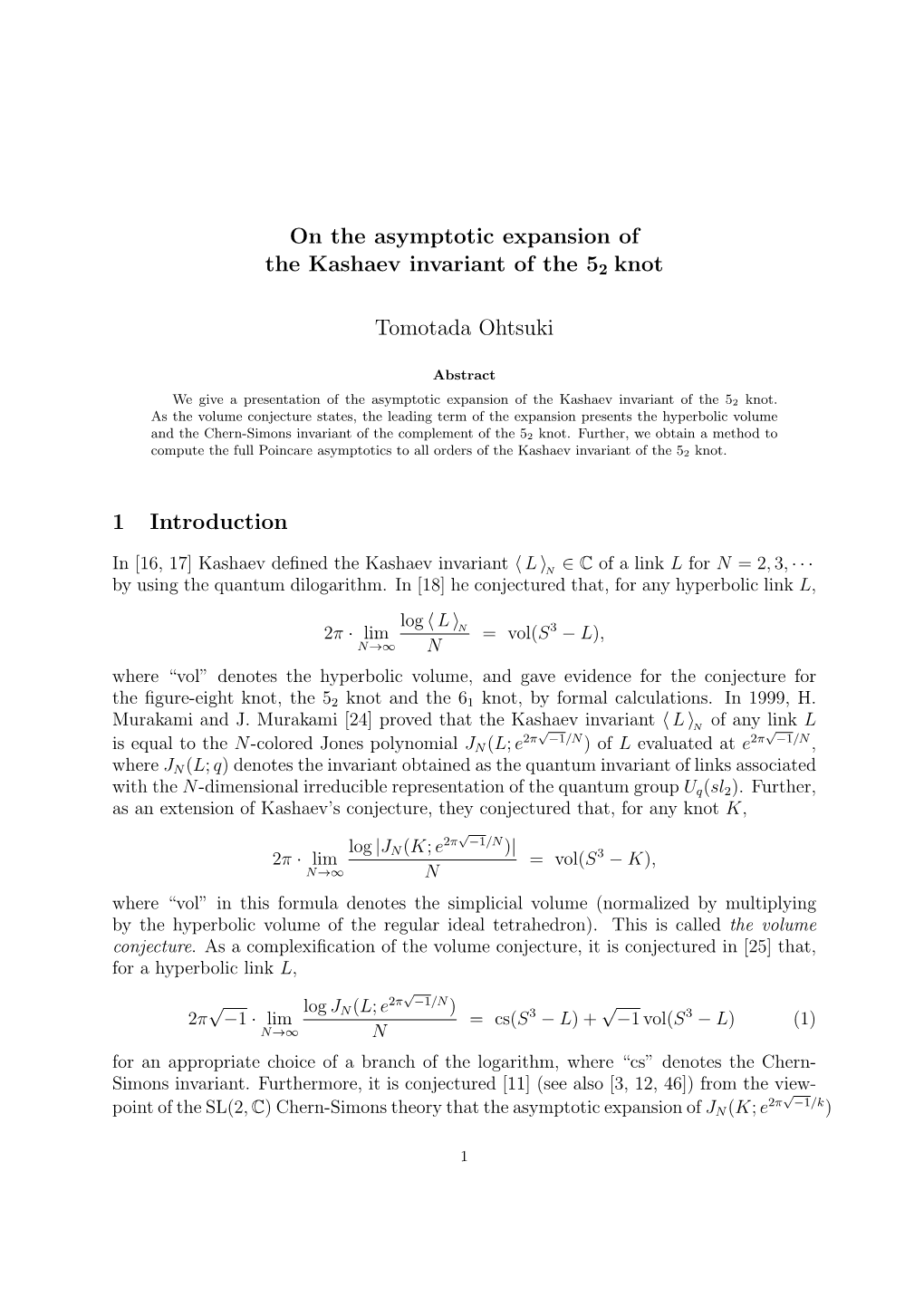 On the Asymptotic Expansion of the Kashaev Invariant of the 52 Knot