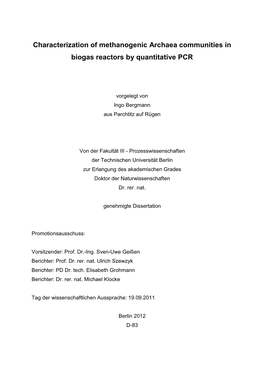Characterization of Methanogenic Archaea Communities in Biogas Reactors by Quantitative PCR