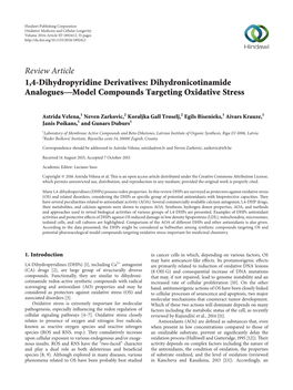 1, 4-Dihydropyridine Derivatives: Dihydronicotinamide Analogues