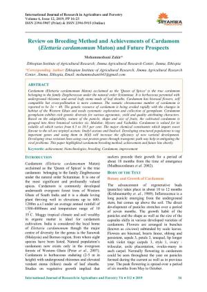 Review on Breeding Method and Achievements of Cardamom (Elettaria Cardamomum Maton) and Future Prospects