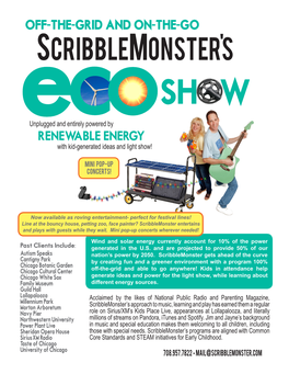 Scribblemonster's COSH W Eunplugged and Entirely Powered by RENEWABLE ENERGY with Kid-Generated Ideas and Light Show!