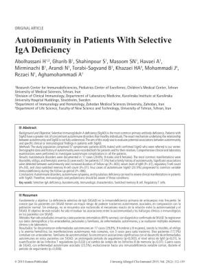 Autoimmunity in Patients with Selective Iga Deficiency