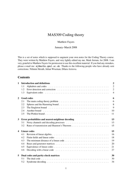 MAS309 Coding Theory