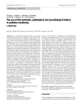 The Use of Fish Metabolic, Pathological and Parasitological Indices in Pollution Monitoring I