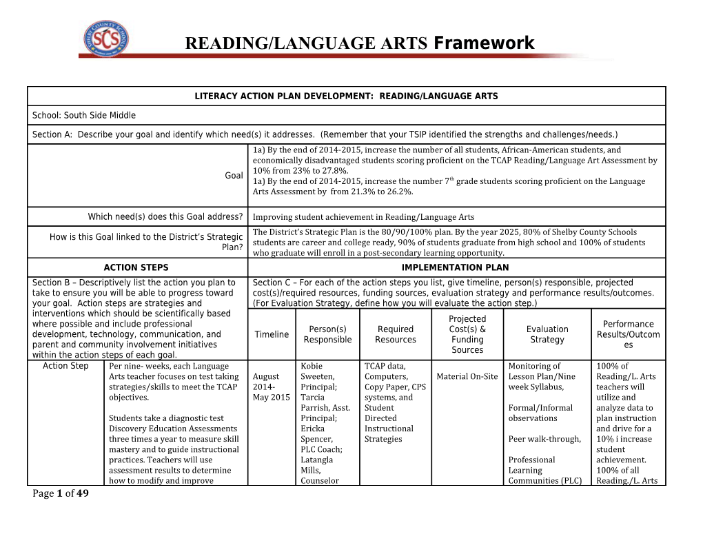 READING/LANGUAGE ARTS Framework