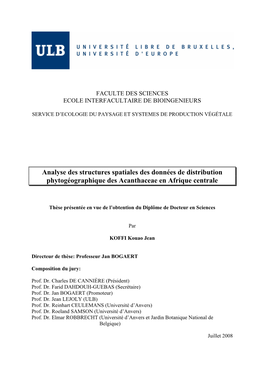 Analyse Des Structures Spatiales Des Données De Distribution Phytogéographique Des Acanthaceae En Afrique Centrale