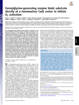 Formylglycine-Generating Enzyme Binds Substrate Directly at a Mononuclear Cu(I) Center to Initiate O2 Activation Mason J