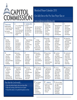 Maryland Prayer Calendar: 2011 Get Daily Lists at the Free State Prayer Slate at State Senate EXECUTIVE LEGISLATIVE Lt