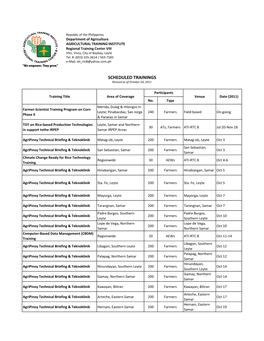 SCHEDULED TRAININGS Revised As of October 24, 2011