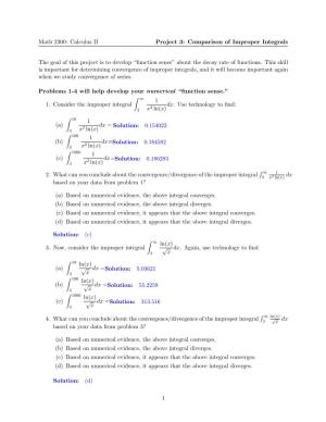 Math 2300: Calculus II Project 3: Comparison of Improper Integrals