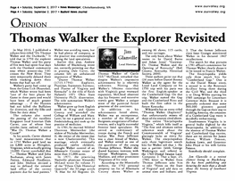 OPINION Thomas Walker the Explorer Revisited