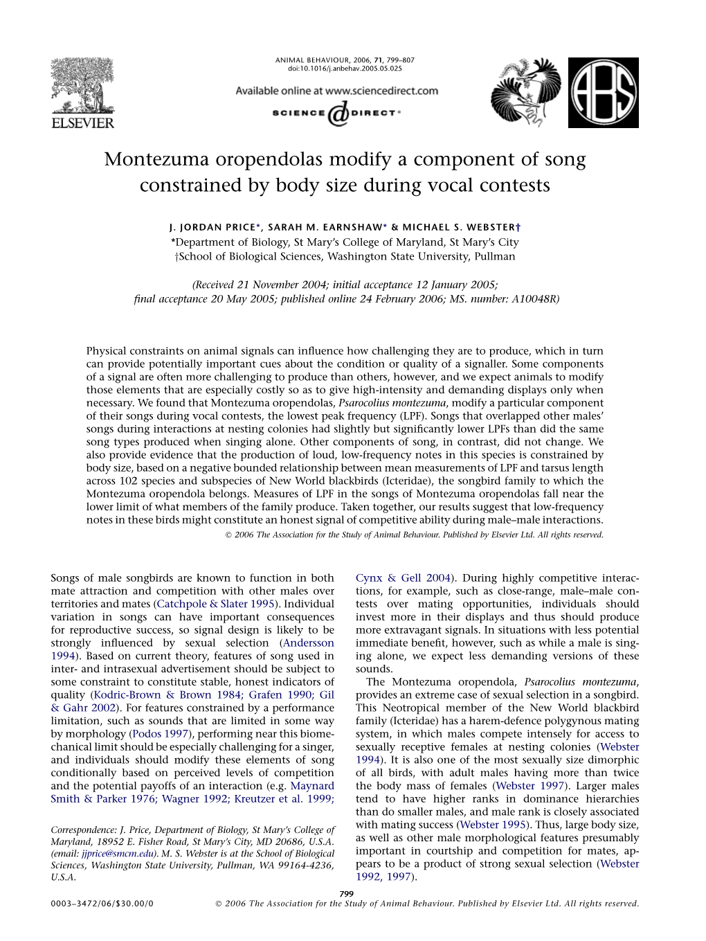 Montezuma Oropendolas Modify a Component of Song Constrained by Body Size During Vocal Contests