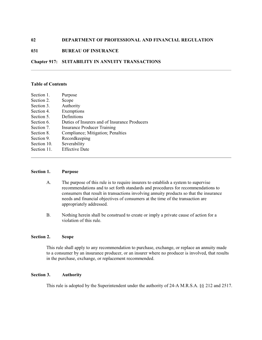 Individual Annuities Standards