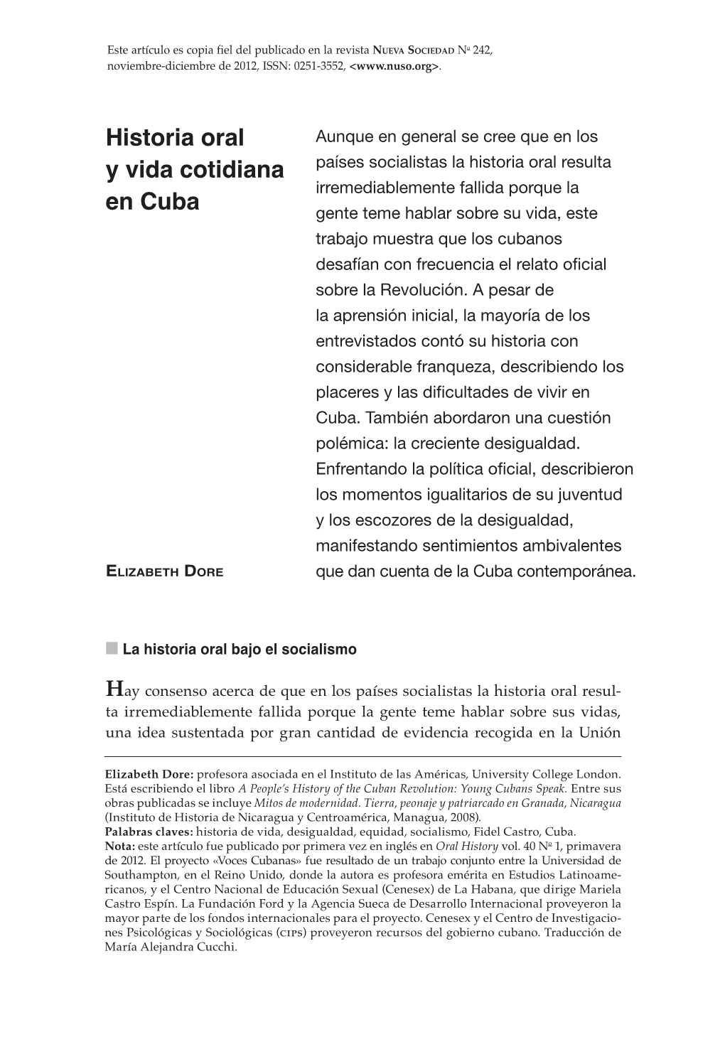 Historia Oral Y Vida Cotidiana En Cuba