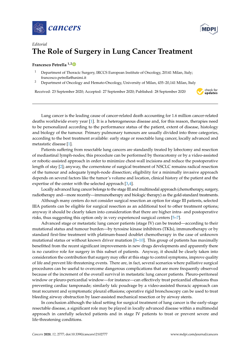 The Role of Surgery in Lung Cancer Treatment