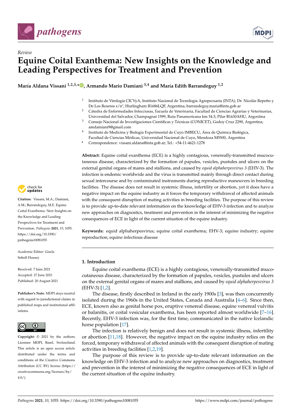 Equine Coital Exanthema: New Insights on the Knowledge and Leading Perspectives for Treatment and Prevention