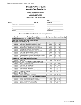 Non-Coffee Products Order Guide