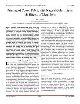 Printing of Cotton Fabric with Natural Colors Vis-À- Vis Effects of Metal Ions