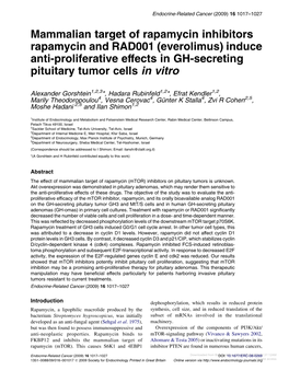 Mammalian Target of Rapamycin Inhibitors Rapamycin and RAD001 (Everolimus) Induce Anti-Proliferative Effects in GH-Secreting Pituitary Tumor Cells in Vitro