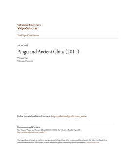 Pangu and Ancient China (2011) Weiwei Yao Valparaiso University