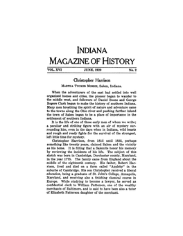Indiana Magazine of History Tions Arose That Caused the Lieutenant-Governor to Appear in a Rather Unfavorable Light