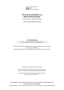 Environmental Quality in a Differentiated Duopoly Y