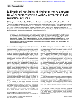 Bidirectional Regulation of Distinct Memory Domains by Α5-Subunit-Containing GABAA Receptors in CA1 Pyramidal Neurons