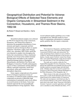 Geographical Distribution and Potential for Adverse Biological Effects of Selected Trace Elements and Organic Compounds in Strea