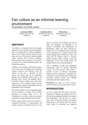 Fan Culture As an Informal Learning Environment