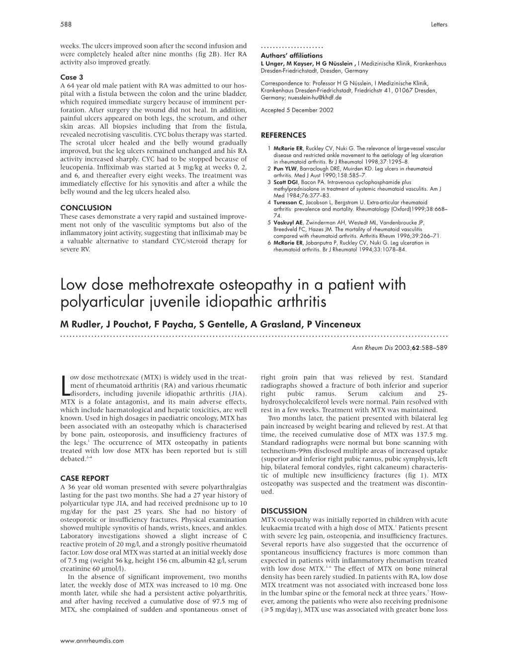 Low Dose Methotrexate Osteopathy in a Patient with Polyarticular Juvenile