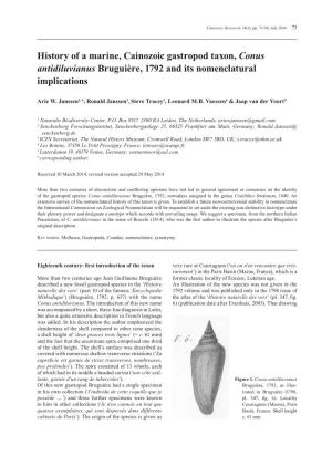 History of a Marine, Cainozoic Gastropod Taxon, Conus Antidiluvianus Bruguière, 1792 and Its Nomenclatural Implications