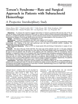 Terson's Syndrome-Rate and Surgical Approach in Patients With