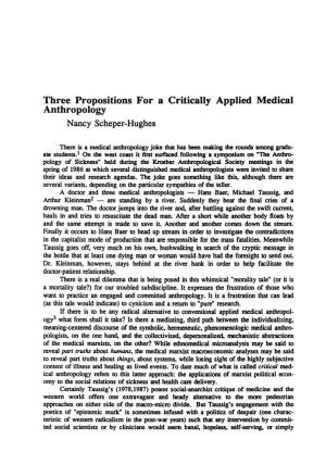 Three Propositions for a Critically Applied Medical Anthropology Nancy Scheper-Hughes
