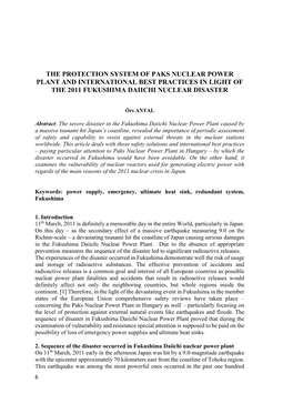 The Protection System of Paks Nuclear Power Plant and International Best Practices in Light of the 2011 Fukushima Daiichi Nuclear Disaster