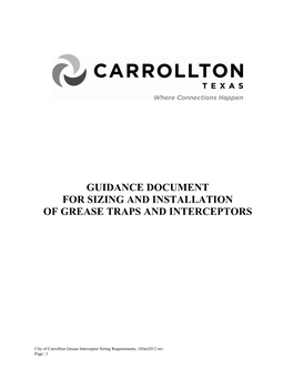 Guidance Document for Sizing and Installation of Grease Traps and Interceptors