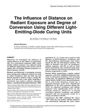 The Influence of Distance on Radiant Exposure and Degree of Conversion Using Different Light- Emitting-Diode Curing Units