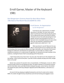 Erroll Garner, Master of the Keyboard 1981