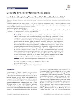 Complete Thymectomy for Myasthenia Gravis