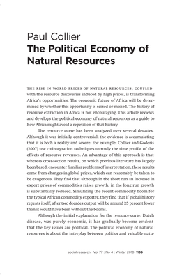 Paul Collier the Political Economy of Natural Resources