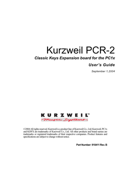 Kurzweil PCR-2 Classic Keys Expansion Board for the Pc1x User’S Guide