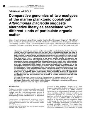 Comparative Genomics of Two Ecotypes of the Marine Planktonic
