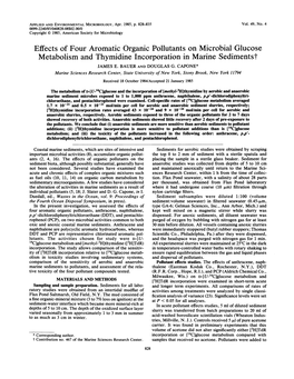 Effects of Four Aromatic Organic Pollutants on Microbial Glucose Metabolism and Thymidine Incorporation in Marine Sedimentst JAMES E