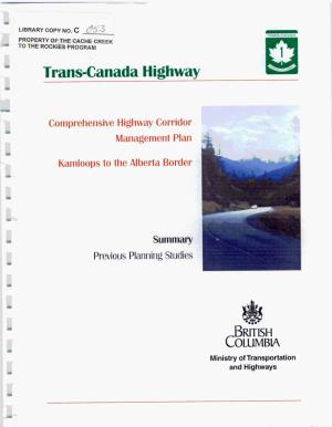 Comprehensive Highway Corridor Management Plan Kamloops to The