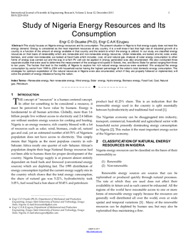 Study of Nigeria Energy Resources and Its Consumption