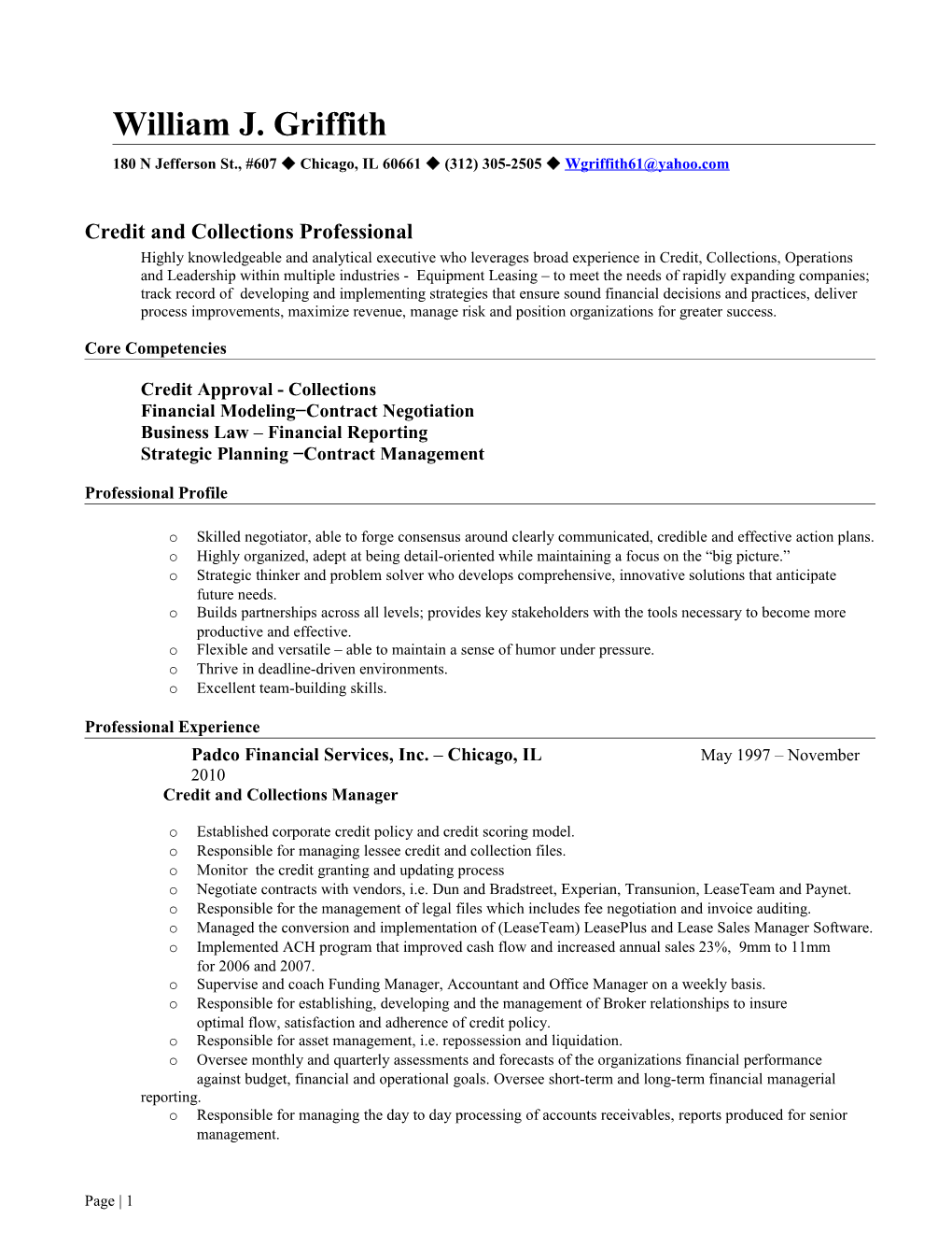 Functional Resume Sample