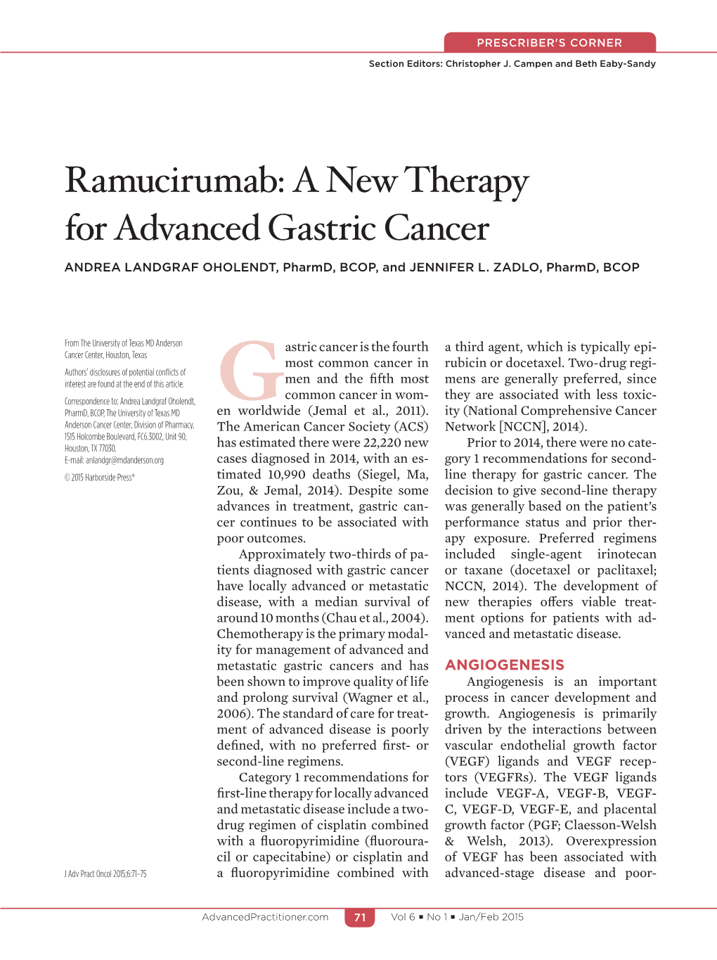 Ramucirumab: a New Therapy for Advanced Gastric Cancer